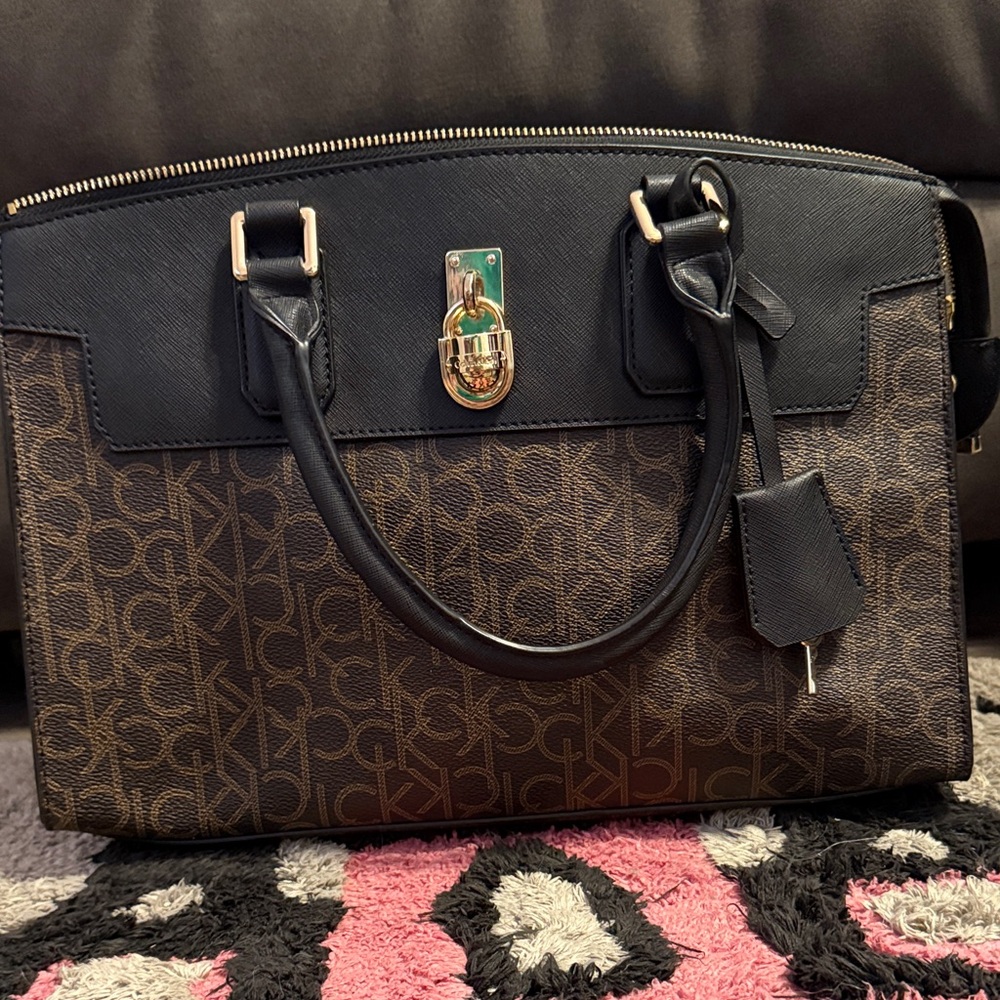 Calvin Klein Black and Brown Signature Tote